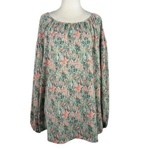 AVA & VIV ABSTRACT FLORAL‎ LONG SLEEVED TUNIC BLOUSE